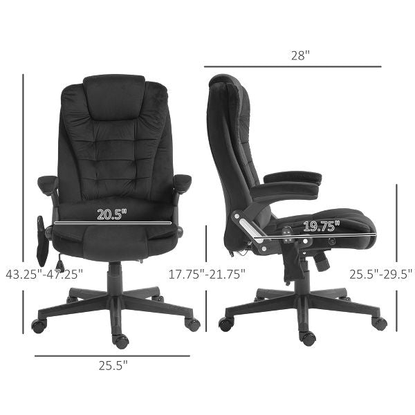 HOMCOM 6 Point Vibrating Massage Office Chair with Heat, Velvet High Back Executive Office Chair with Reclining Backrest, Armrests, Black