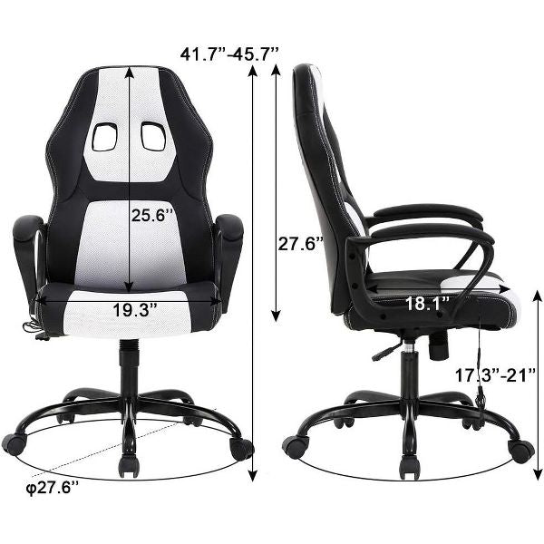 FDW Racing Gaming Chair Home Office Chair Ergonomic Desk Chair Massage PU Leather Computer Chair with Lumbar Support Headrest Armrest ,Black