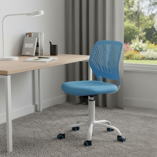 HomeRoots Blue and White Adjustable Height Swivel Rolling Office Chair