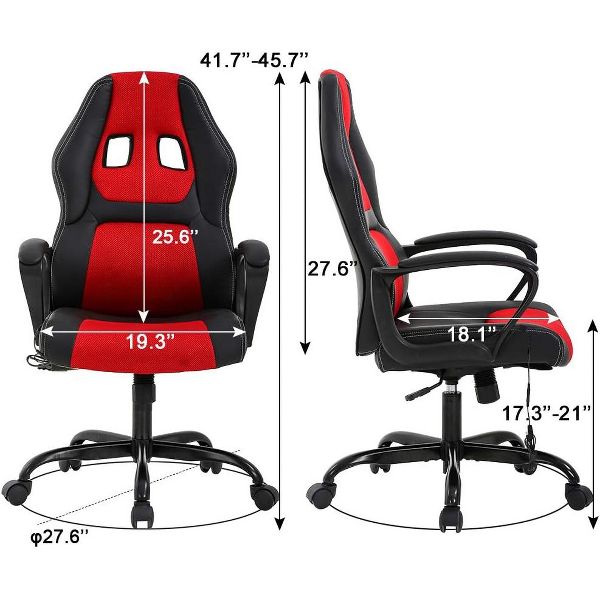 FDW Racing Gaming Chair Home Office Chair Ergonomic Desk Chair Massage PU Leather Computer Chair with Lumbar Support Headrest Armrest ,Black