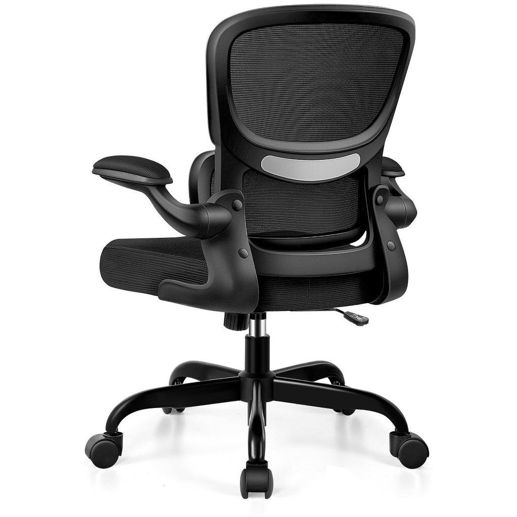 KERDOM Office Chair, Breathable Mesh Comfy Chair with Lumbar Support, Flip-up Armrests, Desk Chair for Adults Home Office, Black