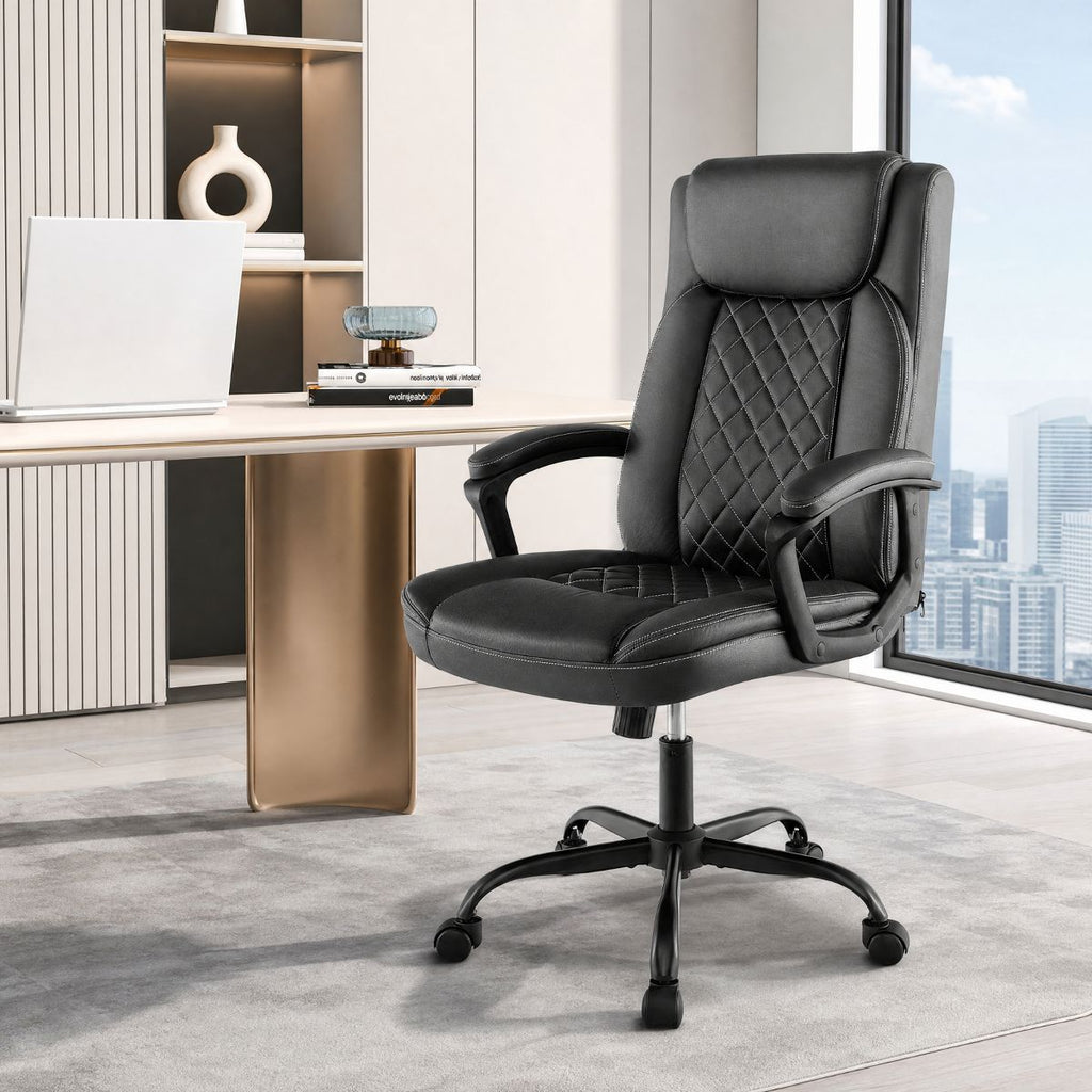 High Back Ergonomic Executive Office Chair with Thick Headrest Cushion and Lumbar Support, Black