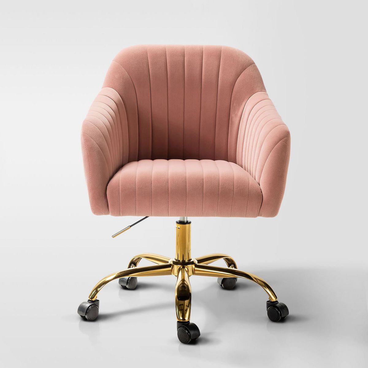 Alex Velvet Height-adjustable Swivel Task Office Chair with Channel-tufted Back and Gold Metal Base | Karat Home - Black