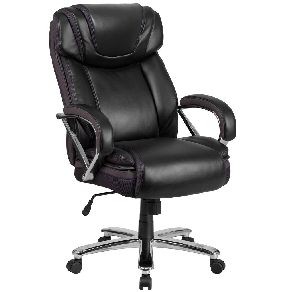 Emma and Oliver 500 lb. Big & Tall Black LeatherSoft Ergonomic Office Chair with Extra Wide Seat
