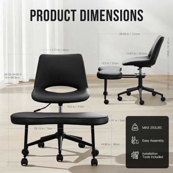 360° Swivel Wide Criss Cross Office Chair with Wheels, Ergonomic Cross Legged Kneeling Chair with Lumbar Support for ADHD, Yoga, Meditation Desk Work
