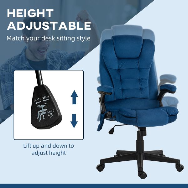 6 Point Executive Office Chair with Heat, Velvet High Back Vibrating Massage Office Chair