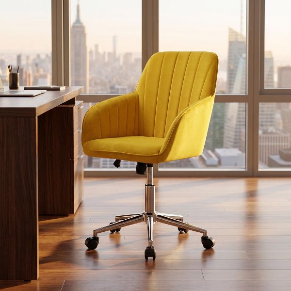 LauKingdom Adjustable Velvet Office Chair, Ergonomic Swivel Vanity Chair with Backrest Support, Comfortable Cute Desk Chair for Bedroom, Living Room