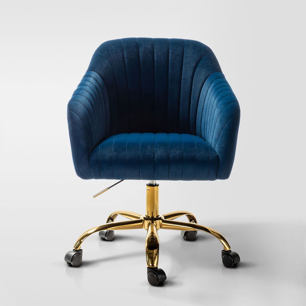 Alex Velvet Height-adjustable Swivel Task Office Chair with Channel-tufted Back and Gold Metal Base | Karat Home - Black