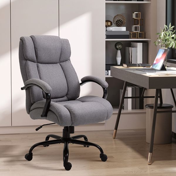 Vinsetto High Back Big and Tall Executive Office Chair 484lbs with Wide Seat Computer Desk Chair with Linen Fabric Swivel Wheels Charcoal Gray