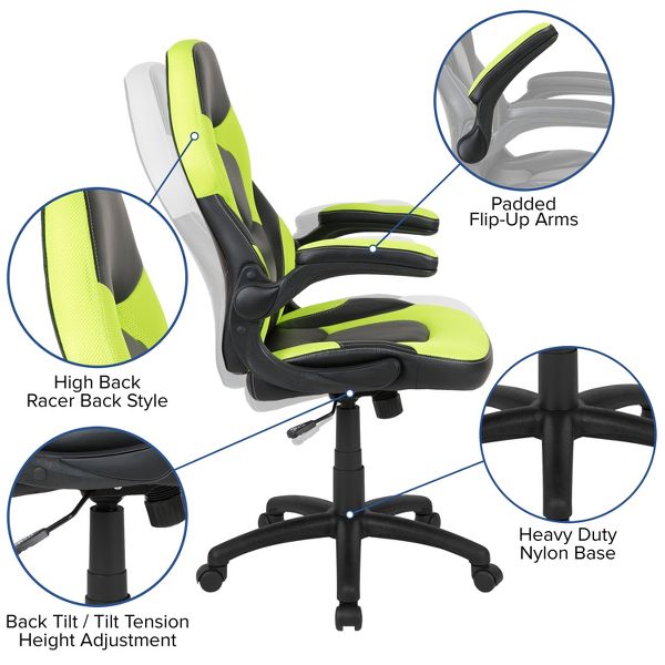 Flash Furniture X10 Gaming Chair, Racing Ergonomic Office Chair, Height Adjustable Swivel Computer Chair w/ Flip-Up Arms, Camouflage/Black LeatherSoft