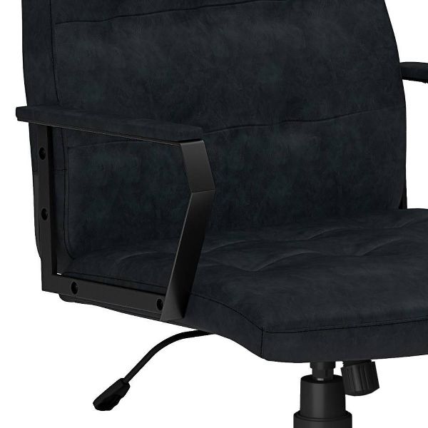 Parks Swivel Office Chair Distressed Blue - WyndenHall: Adjustable, Tufted, Mobile, Matte Black Finish