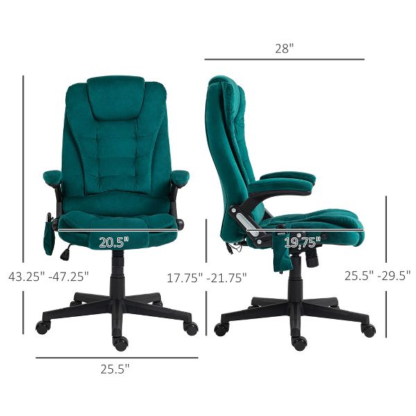 HOMCOM 6 Point Vibrating Massage Office Chair with Heat, Velvet High Back Executive Office Chair with Reclining Backrest, Armrests, Black