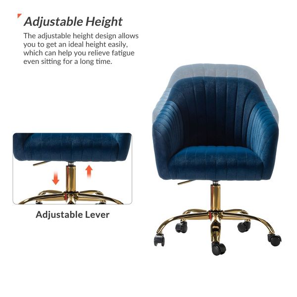 Alex Velvet Height-adjustable Swivel Task Office Chair with Channel-tufted Back and Gold Metal Base | Karat Home - Black