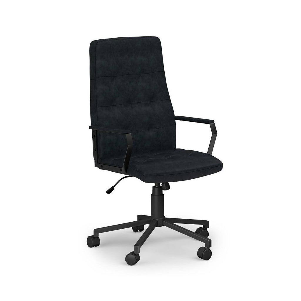 Parks Swivel Office Chair Distressed Blue - WyndenHall: Adjustable, Tufted, Mobile, Matte Black Finish