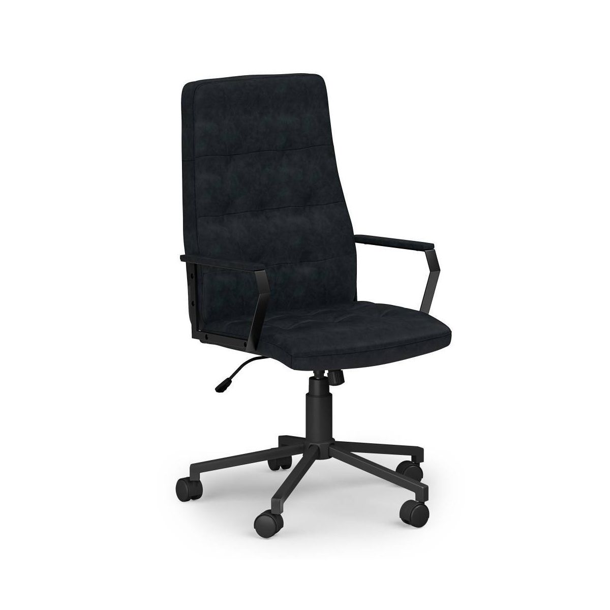 Parks Swivel Office Chair Distressed Blue - WyndenHall: Adjustable, Tufted, Mobile, Matte Black Finish
