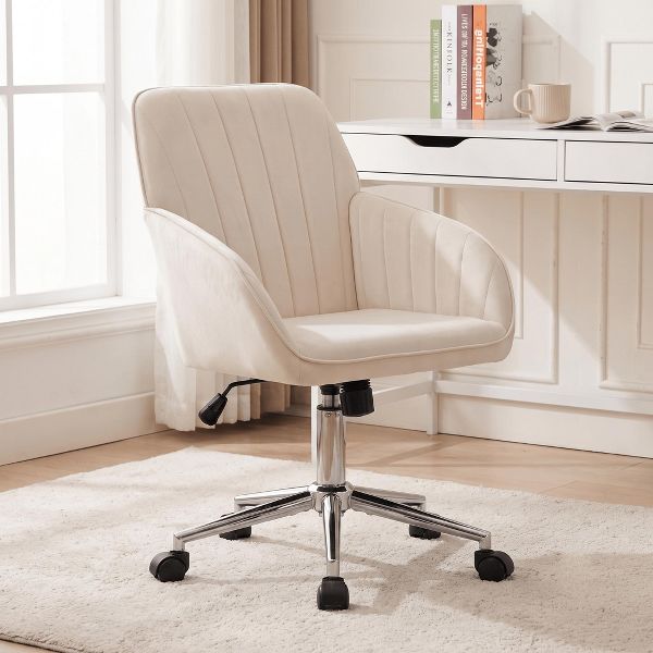 LauKingdom Adjustable Velvet Office Chair, Ergonomic Swivel Vanity Chair with Backrest Support, Comfortable Cute Desk Chair for Bedroom, Living Room