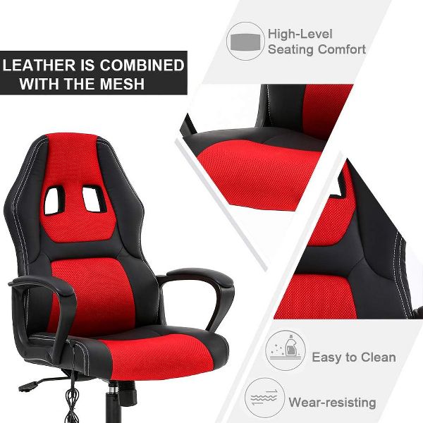 FDW Racing Gaming Chair Home Office Chair Ergonomic Desk Chair Massage PU Leather Computer Chair with Lumbar Support Headrest Armrest ,Black