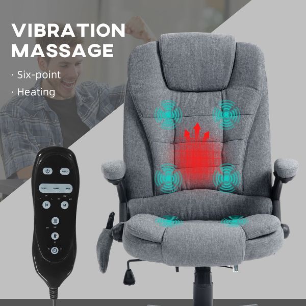 Vinsetto 6 Point Vibrating Massage Office Chair with Heat, Linen High Back Executive Office Chair with Reclining Backrest, Armrests, Black