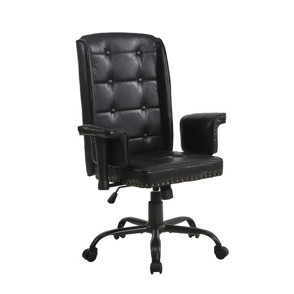 VECELO Ergonomic Leather Office Chair, Adjustable Swivel Desk Chair with Armrests & Lumbar Support, Black