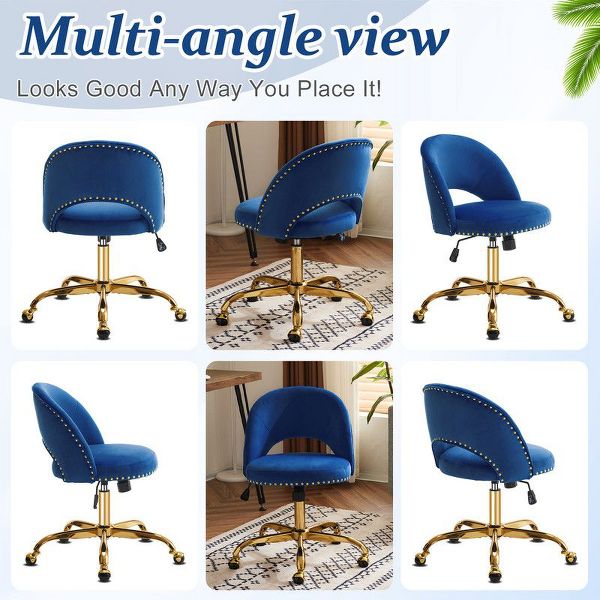Karl Home | 23 inch Navy Blue Task Chair Office Desk Chair Make Up Chair With Wheels