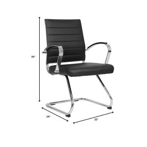 LeisureMod Benmar Modern Leather Office Chair - Ergonomic Sled Base Desk Chair with Fixed Armrests & Sturdy Steel Frame for Home or Executive Office