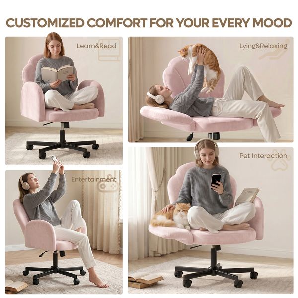 Bestier Criss Cross Chair Vanity Desk Chair with Foldable Armrests, Reclining Office Chair for Home Office, Makeup & Reading,Pet-Friendly, Beige