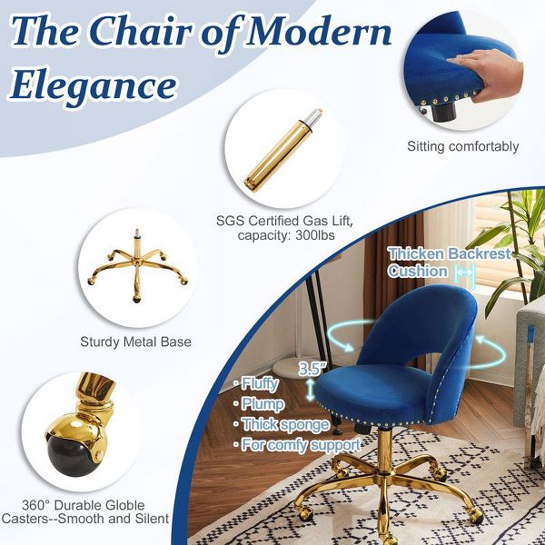 Karl Home | 23 inch Navy Blue Task Chair Office Desk Chair Make Up Chair With Wheels