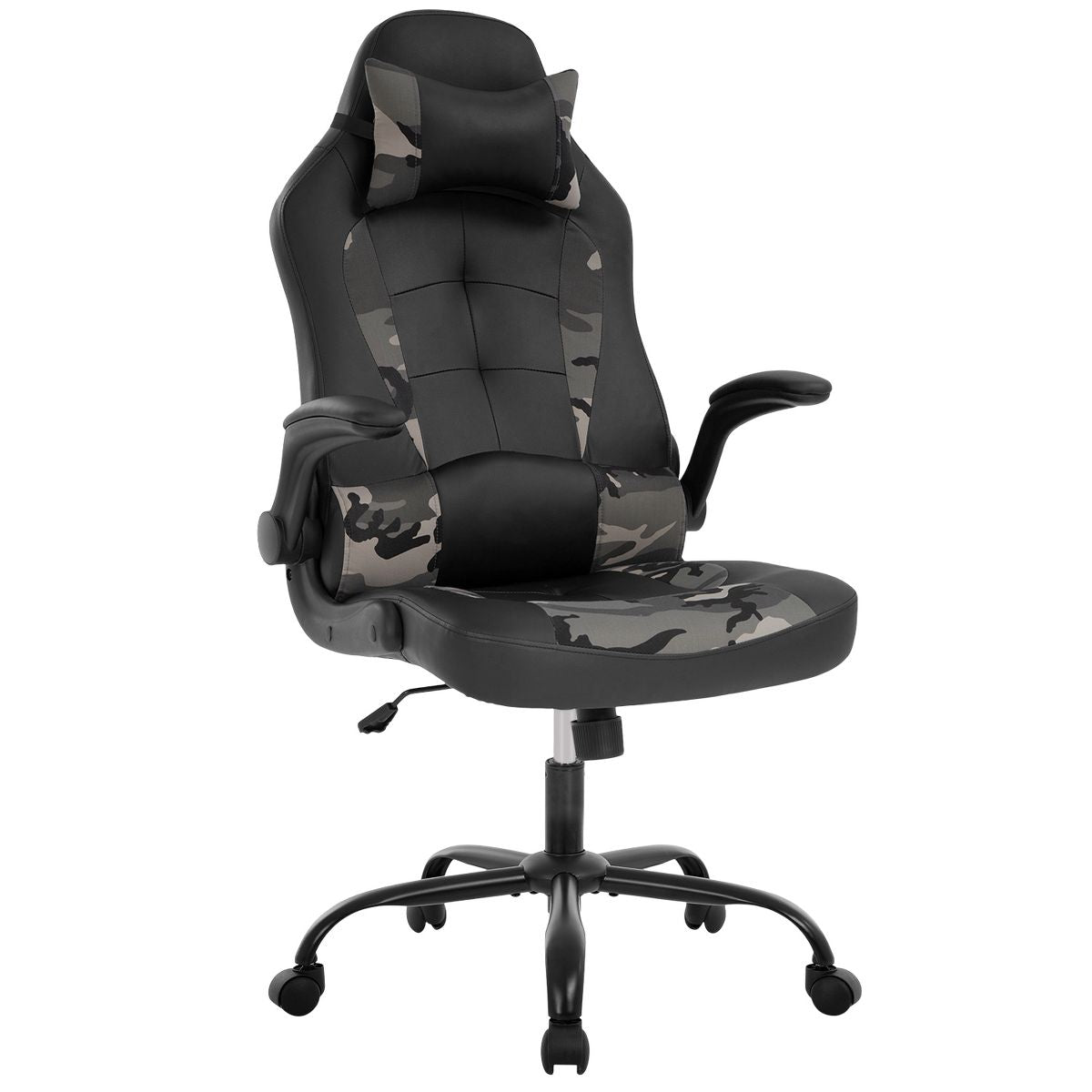 FDW PC Gaming Chair Office Chair Desk Chair with Lumbar Support Flip Up Arms Headrest, Black