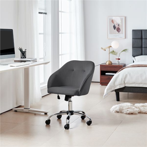 Yaheetech Velvet Desk Chair for Home Office, Soft Height Adjustable 360° Swivel Computer Chair, Gray