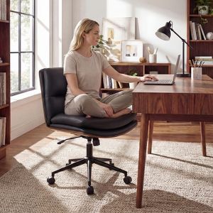 Costway Armless Office Chair w/Wheels Curved Backrest Padded Seat Smooth Faux Leather Black