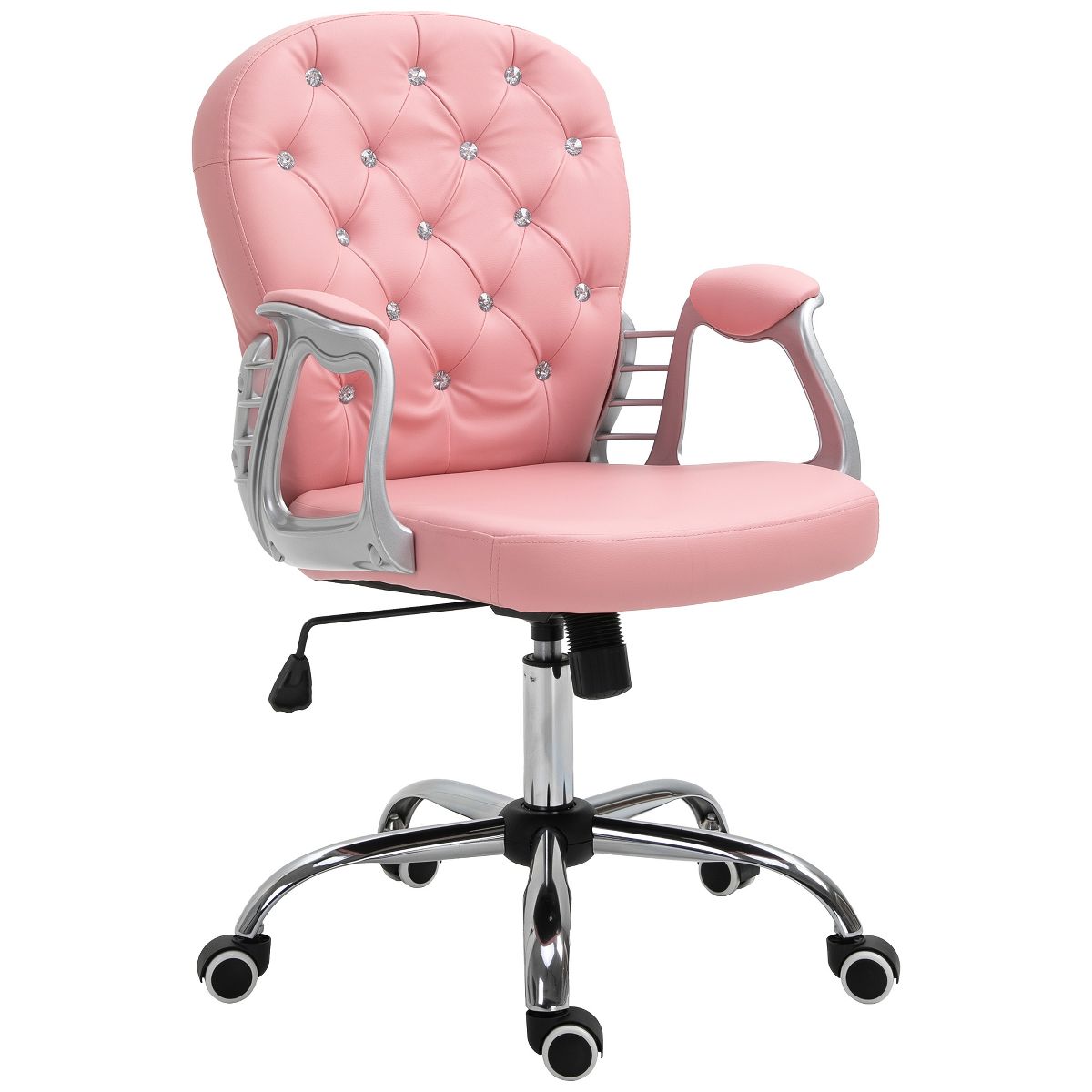 Vinsetto Vanity PU Leather Mid Back Office Chair Swivel Tufted Backrest Task Chair with Padded Armrests, Adjustable Height, Rolling Wheels, Black