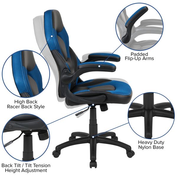Flash Furniture X10 Gaming Chair, Racing Ergonomic Office Chair, Height Adjustable Swivel Computer Chair w/ Flip-Up Arms, Camouflage/Black LeatherSoft
