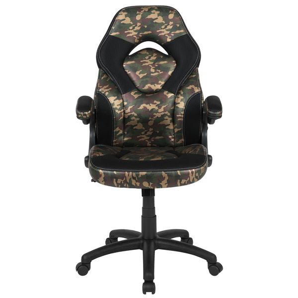 Flash Furniture X10 Gaming Chair, Racing Ergonomic Office Chair, Height Adjustable Swivel Computer Chair w/ Flip-Up Arms, Camouflage/Black LeatherSoft