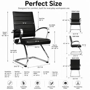 LeisureMod Benmar Modern Leather Office Chair - Ergonomic Sled Base Desk Chair with Fixed Armrests & Sturdy Steel Frame for Home or Executive Office