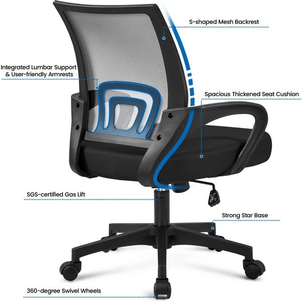 Yaheetech Adjustable Ergonomic Computer Chair Office Chair Black
