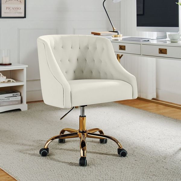 Anika Modern Velvet Height-adjustable Swivel Task Office Chair with Button-tufted Back and Gold Base | Karat Home - Black