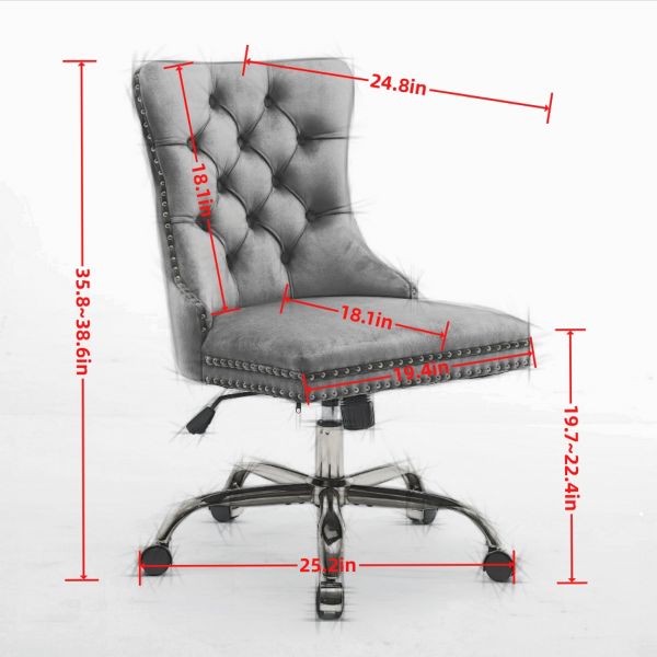 Adjustable Desk Chair Swivel Office Chair, Velvet Upholstered Tufted Button Home Office Chair
