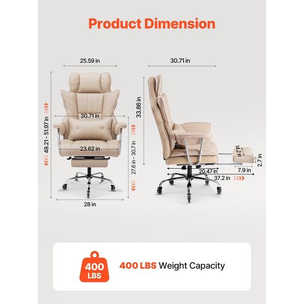Big and Tall Executive Office Chair 400 lb, Ergonomic Computer Desk Chair, Footrest & Lumbar Support