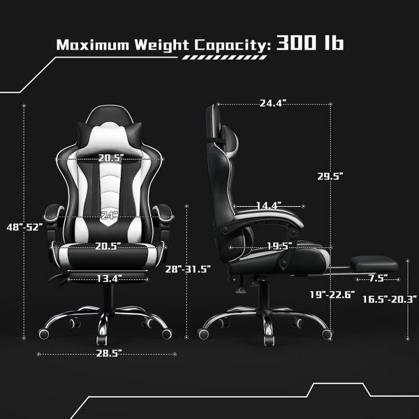 Yaheetech Adjustable Computer Chair with Footrest and Lumbar Support Black