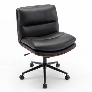 Costway Armless Office Chair w/Wheels Curved Backrest Padded Seat Smooth Faux Leather Black
