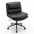 Costway Armless Office Chair w/Wheels Curved Backrest Padded Seat Smooth Faux Leather Black