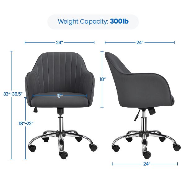 Yaheetech Modern Faux Leather Desk Chair, 360° Swivel Height Adjustable Upholstered Computer Chair for Home Office Study, Dark Gray