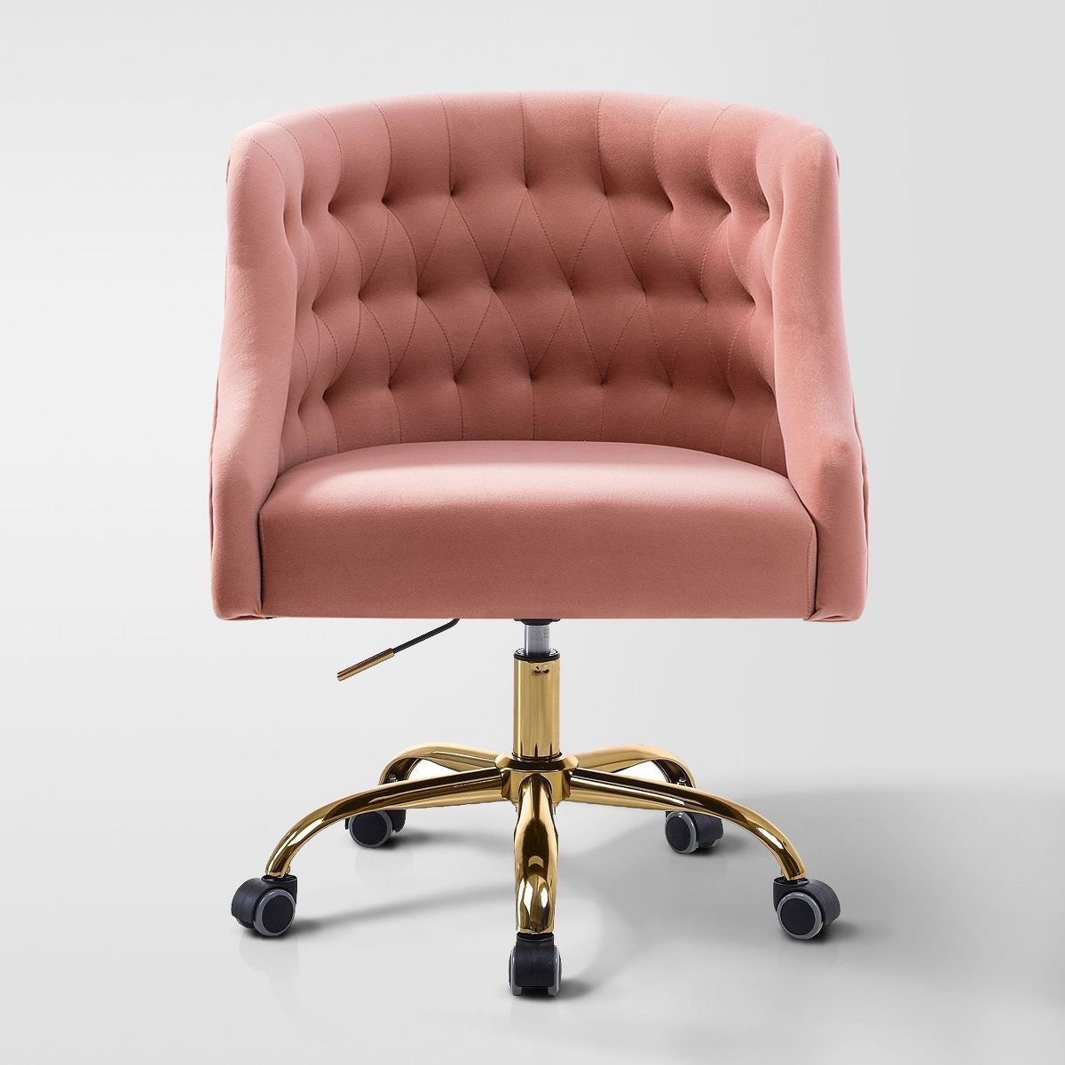 Anika Modern Velvet Height-adjustable Swivel Task Office Chair with Button-tufted Back and Gold Base | Karat Home - Black