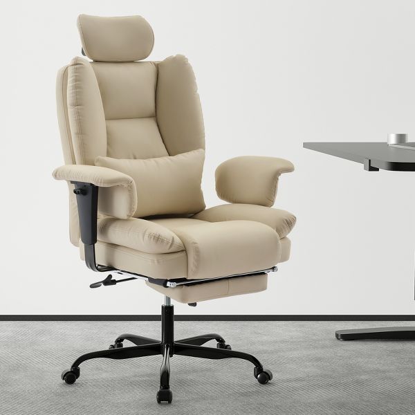 Office Chair PU Leather Computer Chair with Lumbar Support and High Backrest, Ergonomic Desk Chair with Liftable Headrest