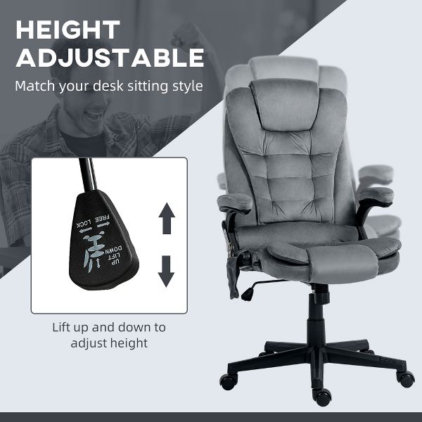 HOMCOM 6 Point Vibrating Massage Office Chair with Heat, Velvet High Back Executive Office Chair with Reclining Backrest, Armrests, Black