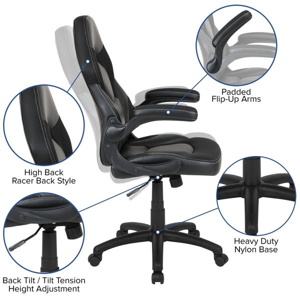 Flash Furniture X10 Gaming Chair, Racing Ergonomic Office Chair, Height Adjustable Swivel Computer Chair w/ Flip-Up Arms, Camouflage/Black LeatherSoft