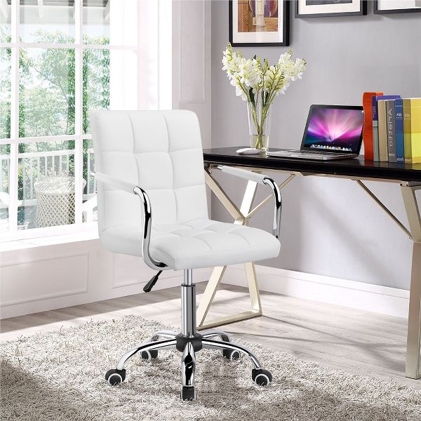 Yaheetech Modern Office Chair Height Adjustable Swivel Chair Mid Back PU Leather Chair, Black