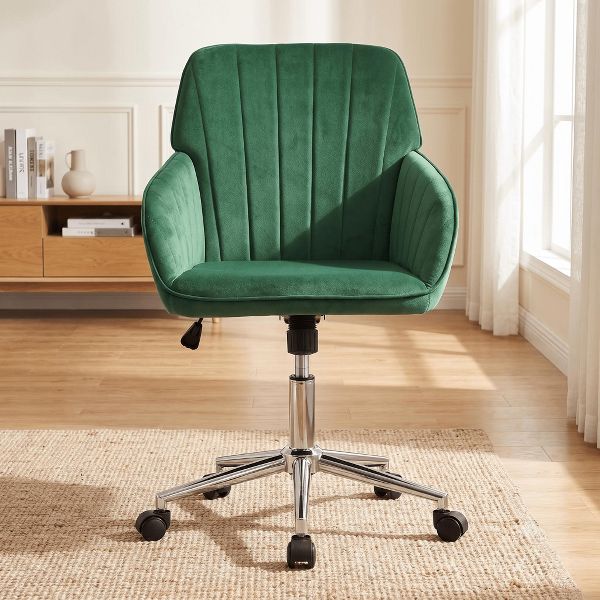 LauKingdom Adjustable Velvet Office Chair, Ergonomic Swivel Vanity Chair with Backrest Support, Comfortable Cute Desk Chair for Bedroom, Living Room