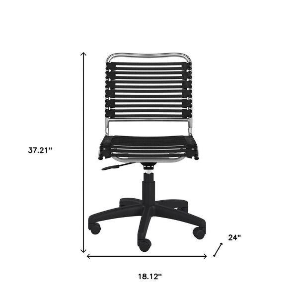 HomeRoots Black and Silver Adjustable Swivel Bungee Rolling Office Chair