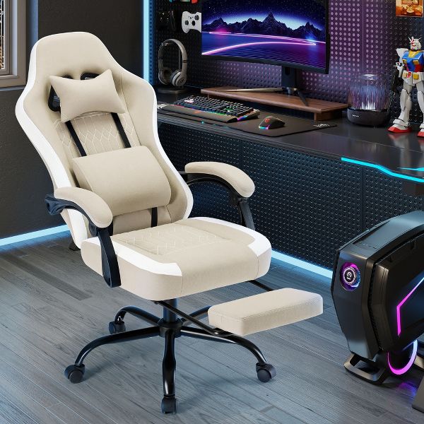 JIONJOY Ergonomic Gaming Chair with Footrest - High Back Lumbar Support, Adjustable Recline& Height, Swivel Computer Desk Chair-BK